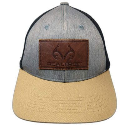 Realtree Trucker Hat Gray Beige Black One Size Mesh Back Leather Patch Snapback