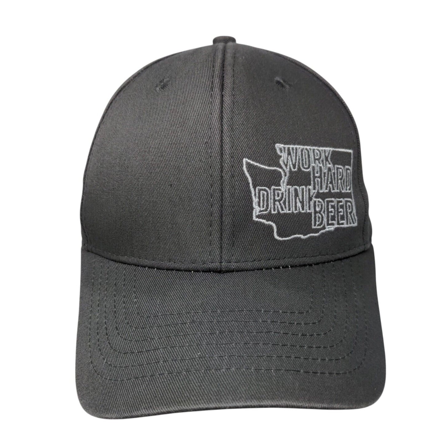 Work Hard Drink Beer Snapback Hat Gray One Size Adjustable Embroidered Brewery