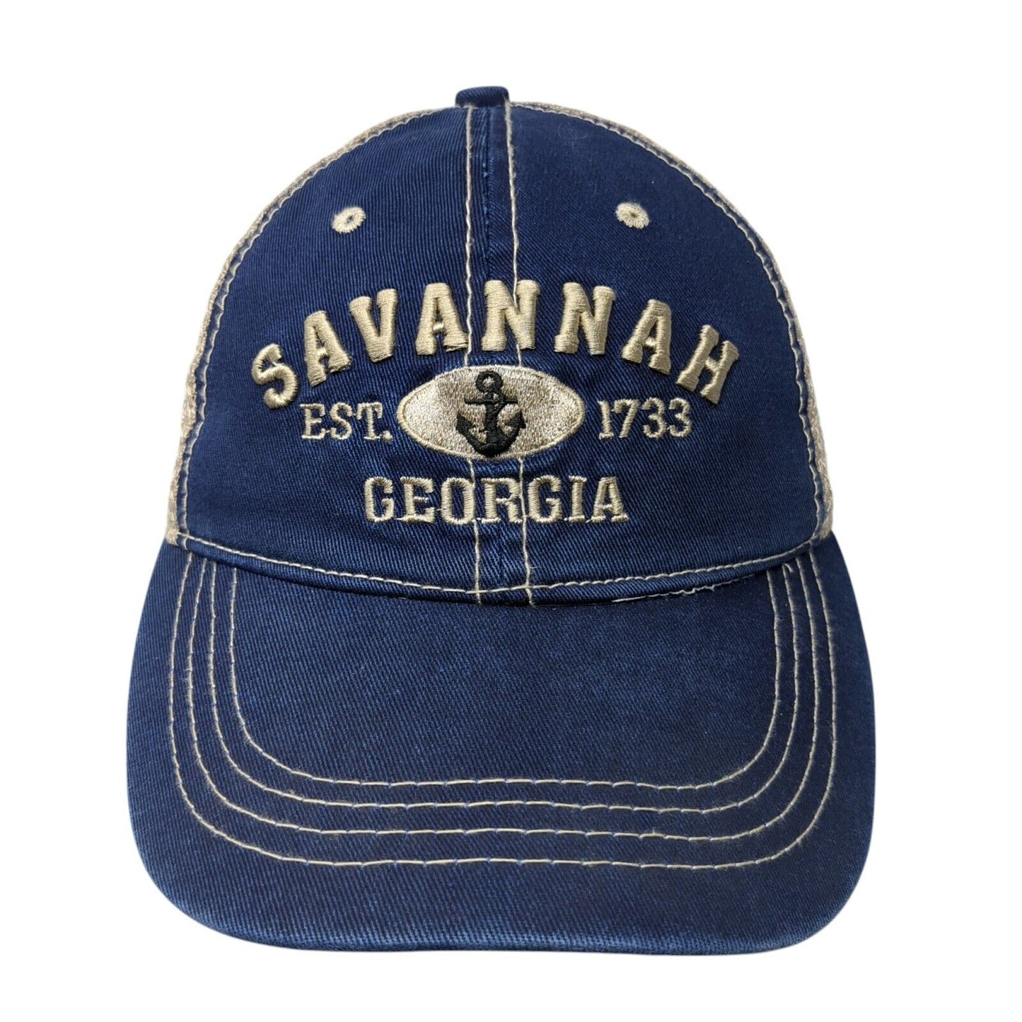 Savannah Georgia Est 1733 Snapback Trucker Hat Blue One Size Mesh Back