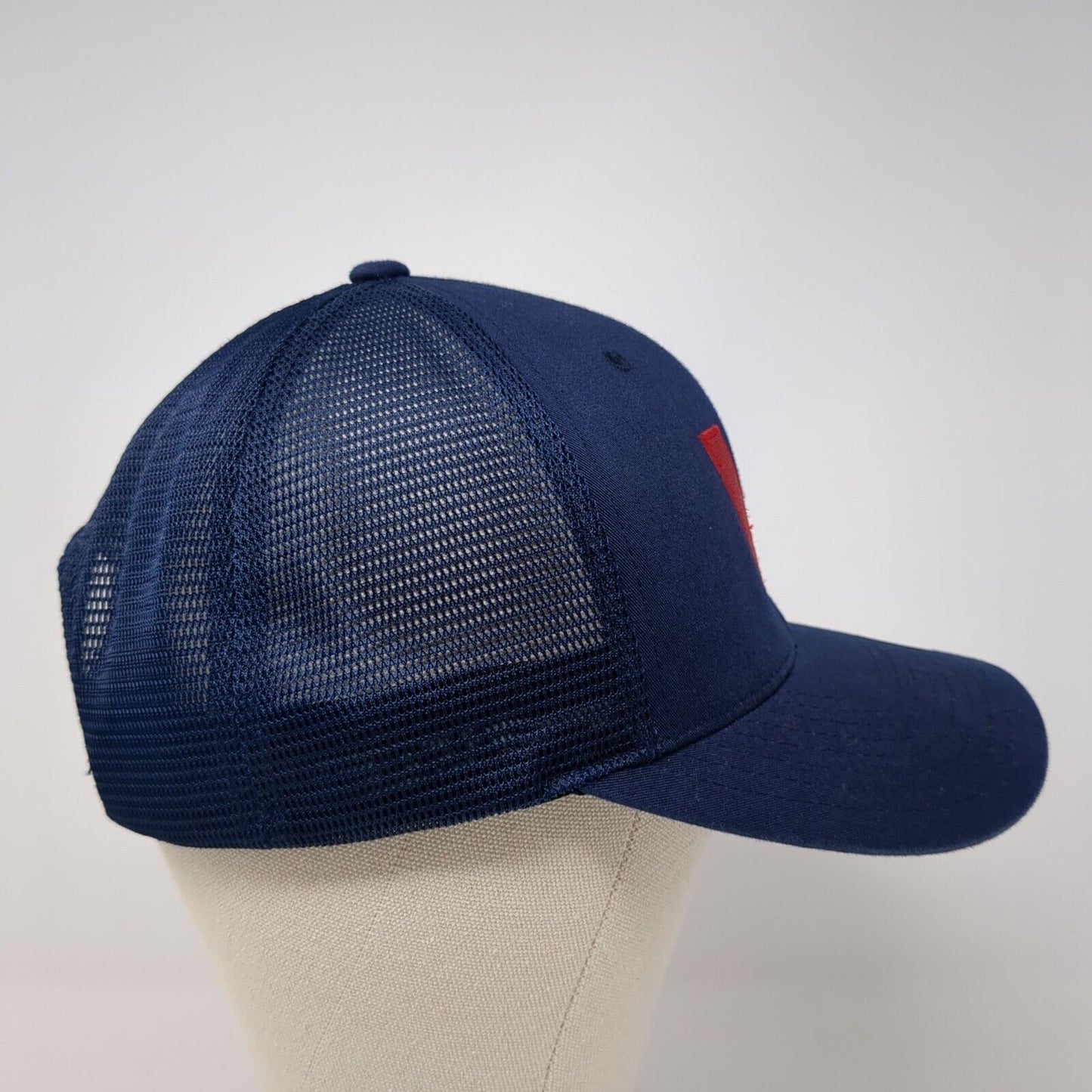 V Snapback Trucker Hat Blue OS Adjustable 110 Flexfit Mesh Back Port Authority