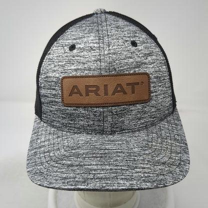 Ariat Trucker Hat Gray XL Mesh Back Leather Patch Flexfit Stretch Logo Graphic
