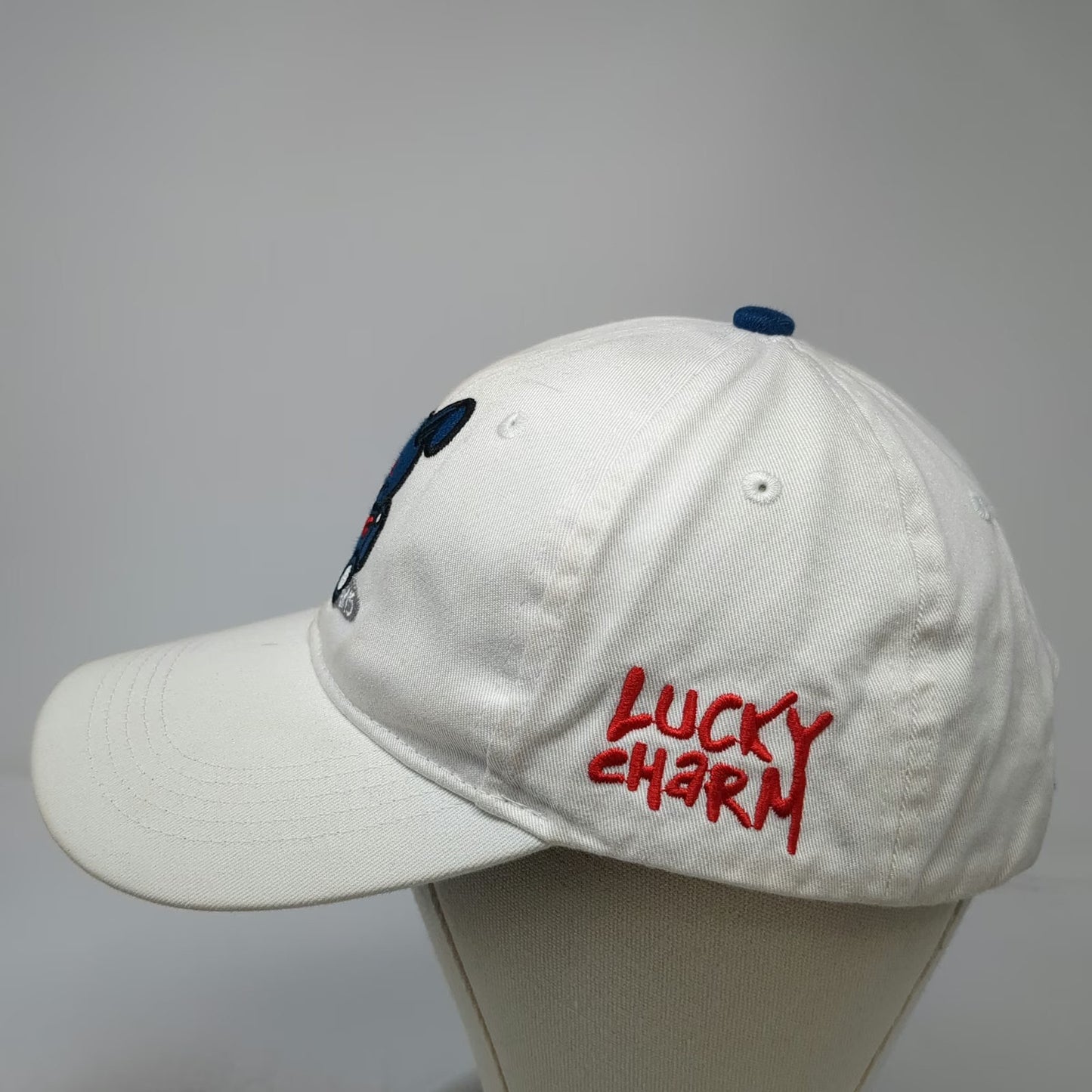 BKYS Baseball Cap White One Size Blue Underbrim Lucky Charm Embroidered Bear Hat