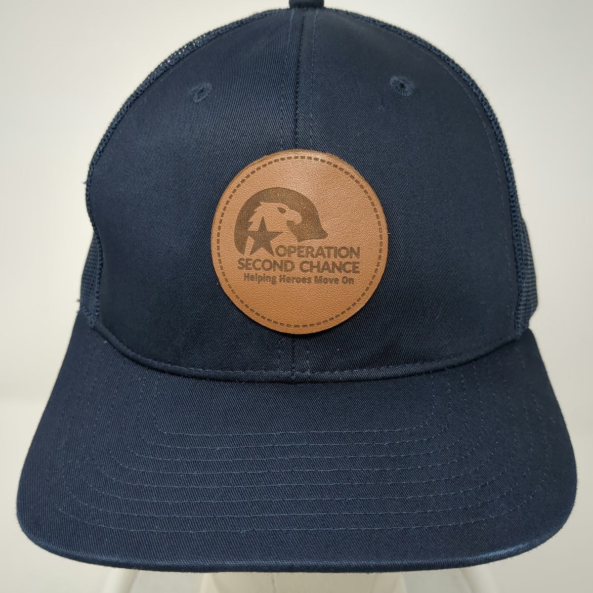 Richardson Trucker Hat Blue One Size Operation Second Chance Leather Mesh Patch