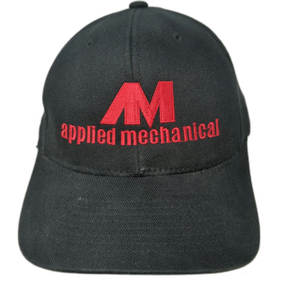 Flexfit Baseball Cap Black One Size Applied Mechanical Red Logo Structured Hat