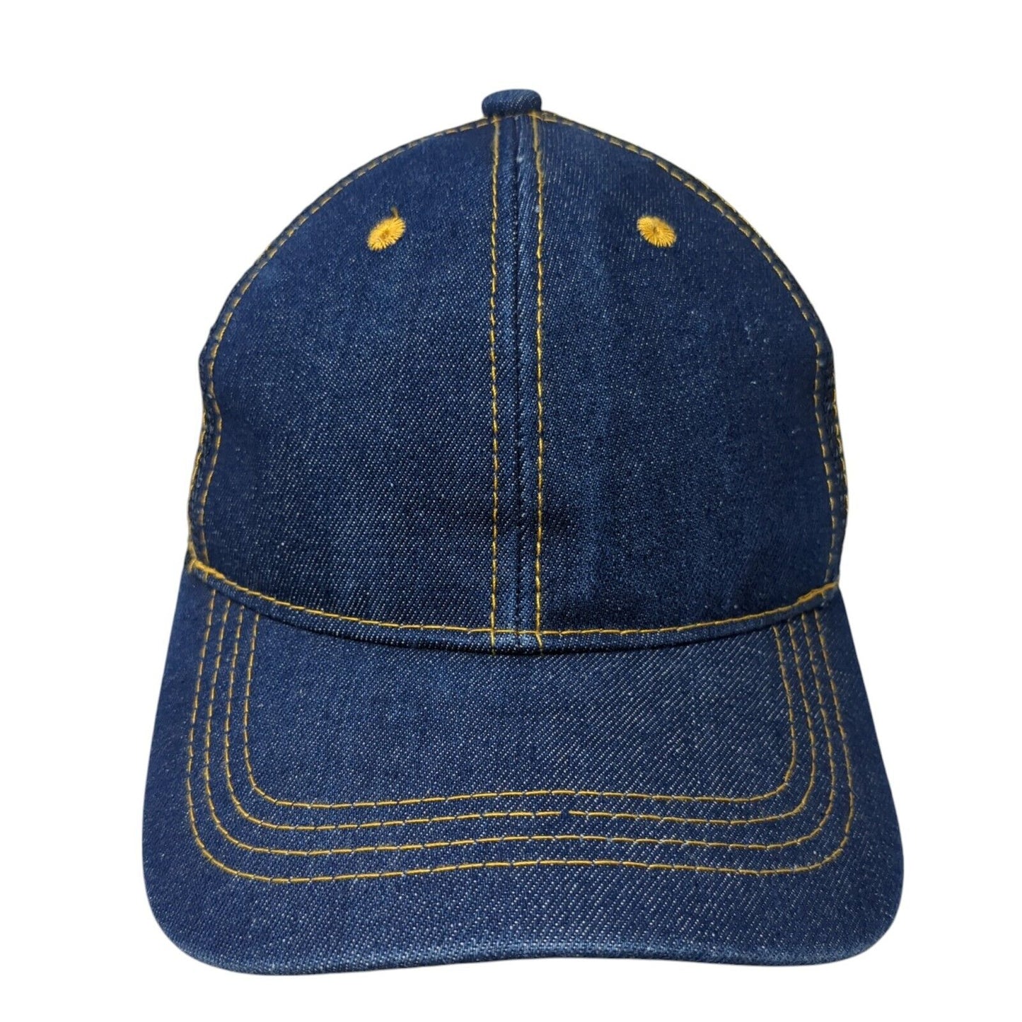 David and Young Strapback Trucker Hat Blue One Size Adjustable Mesh Back Denim
