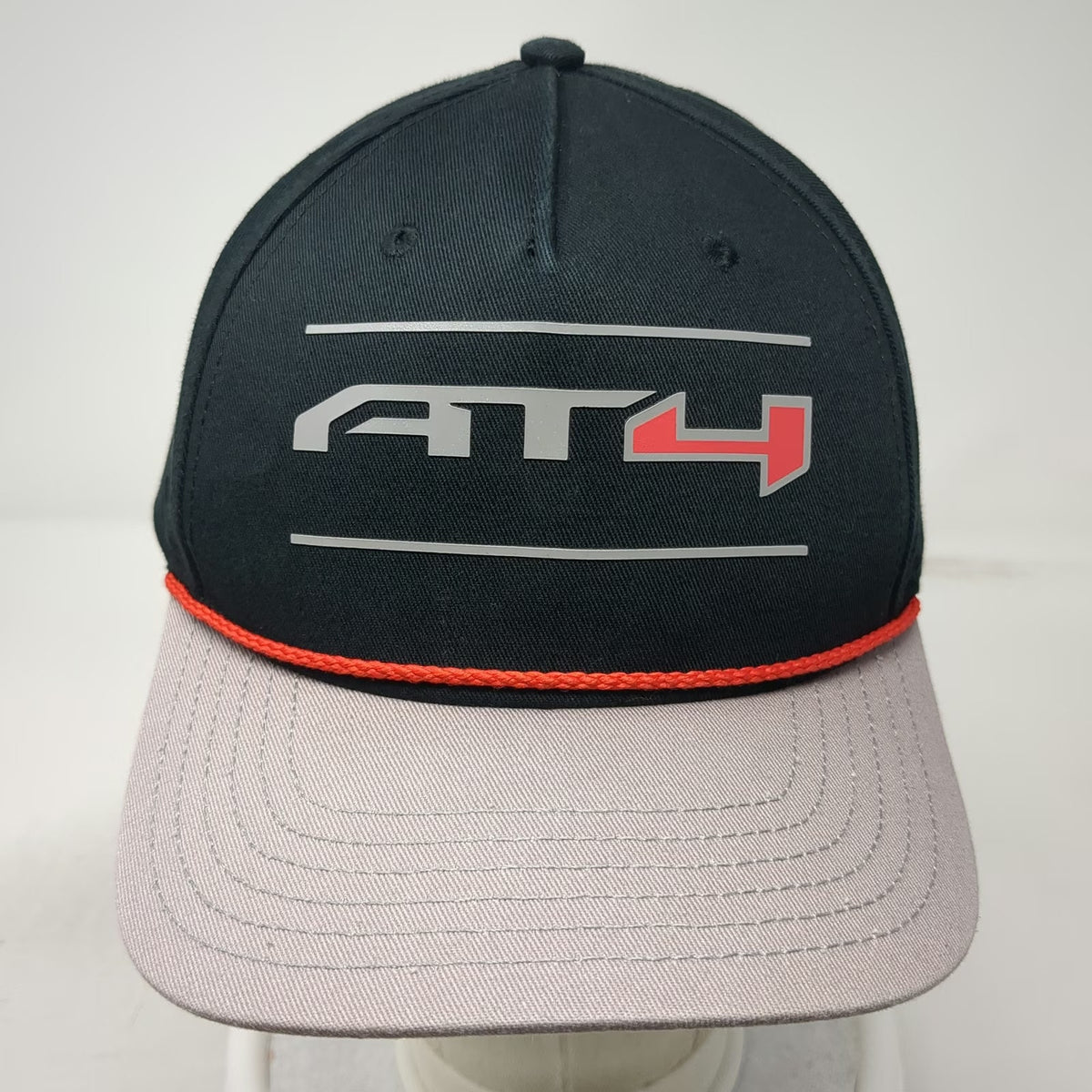GMC AT4 5 Panel Black Hat One Size Snapback Rope Cotton Gray Brim Logo Graphic