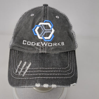 Codeworks Strapback Trucker Hat Gray One Size Adjustable Mesh Back Distressed