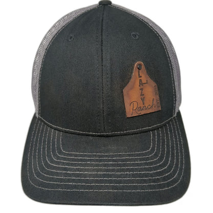 Richardson Trucker Hat Black OSFM Leather Patch Lazy Ranch Gray Mesh Snapback