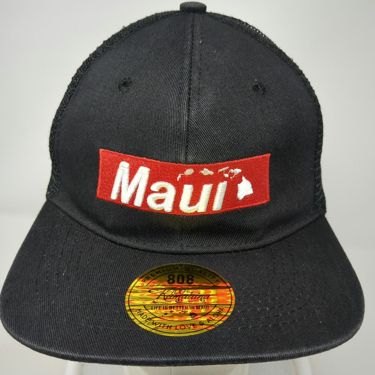 100% Kamaaina Trucker Hat Black One Size Maui Hawaii Islands 808 Mesh Snapback