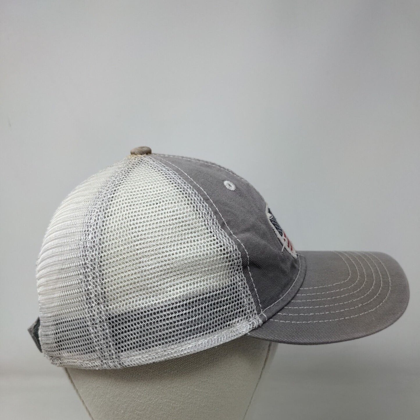 USA Flag Strapback Hat Gray One Size Adjustable Patriotic Mesh Back Polyester