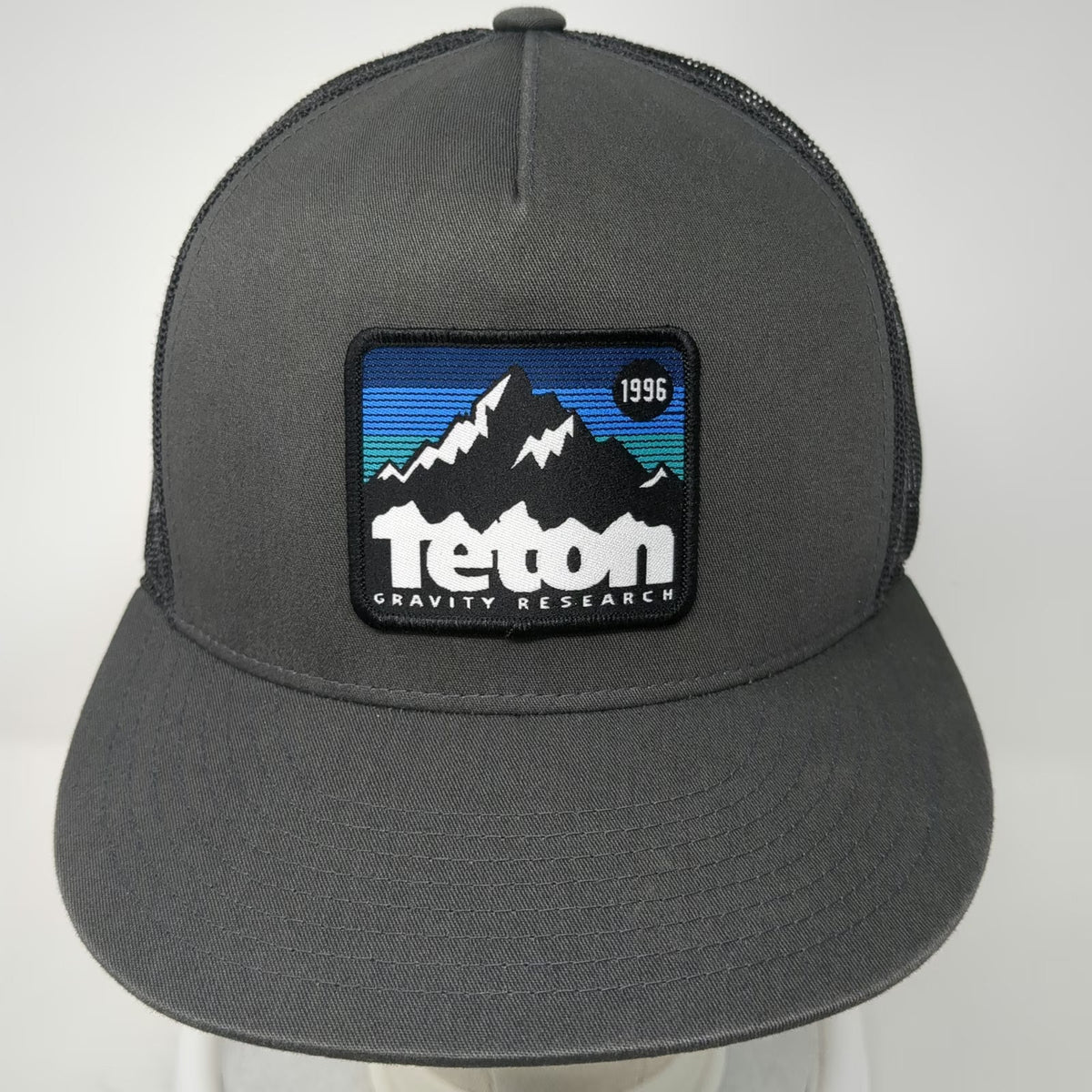Teton Gravity Research Trucker Hat Gray OSFM Mesh Snapback Flat Brim Mountains