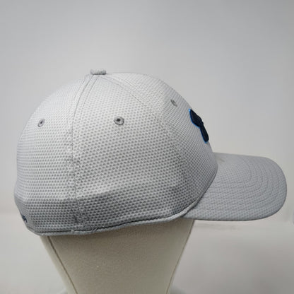 Under Armour Baseball Cap Gray L Fitted Textured Hat Navy Blue Logo Performance