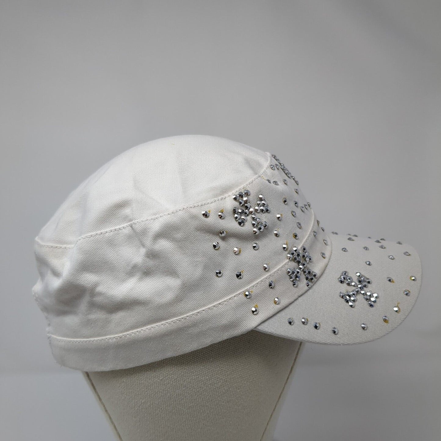 Unbranded Strapback Cadet Army Hat White OSFA Bling Studded Rhinestone