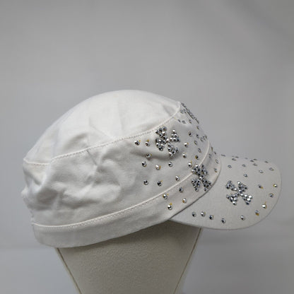 Unbranded Strapback Cadet Army Hat White OSFA Bling Studded Rhinestone