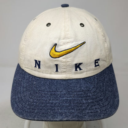Nike Baseball Cap White Blue Embroidered Swoosh Logo Slideback USA Hat Vintage