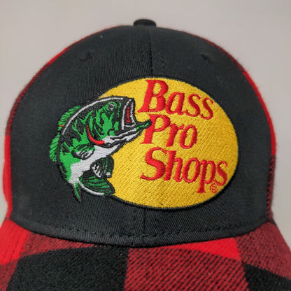 Bass Pro Shops Men's Snapback Hat Red Black Buffalo Plaid Size OSFM Embroidered