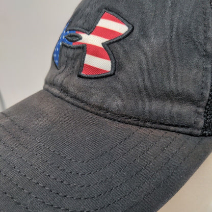 Under Armour Snapback Trucker Hat Black OSFA Embroidered Patriotic Mesh Back