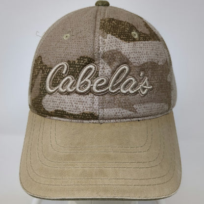 Cabela's Baseball Cap Beige One Size Camo Embroidered Strapback Hat Script Logo
