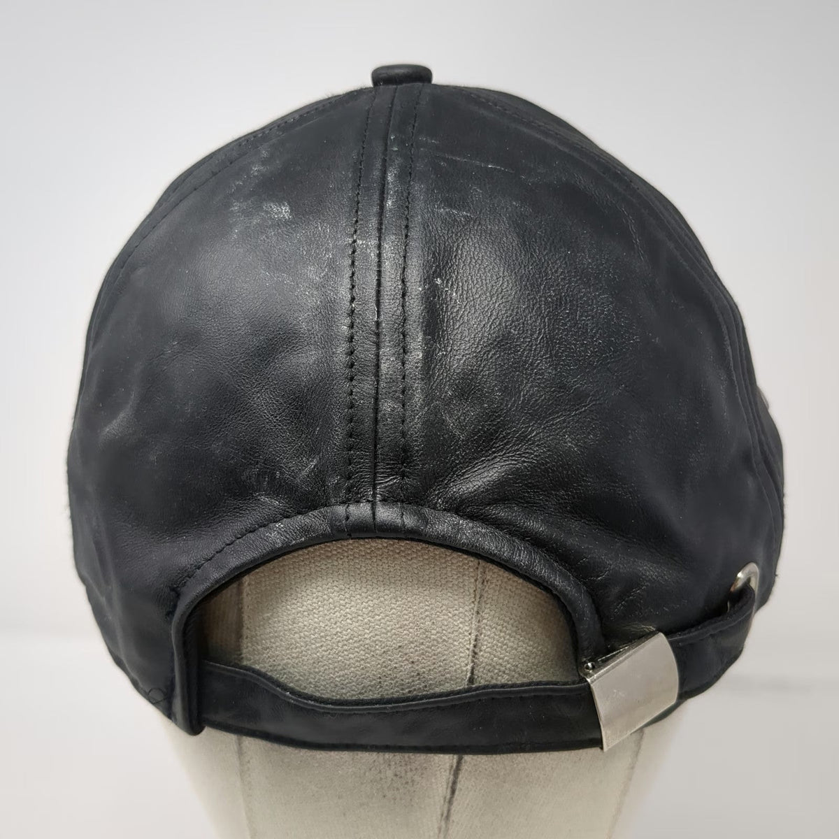 Black Leather Baseball Cap One Size Slideback Plain Solid Hat Metal Grommets