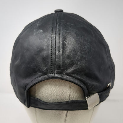 Black Leather Baseball Cap One Size Slideback Plain Solid Hat Metal Grommets