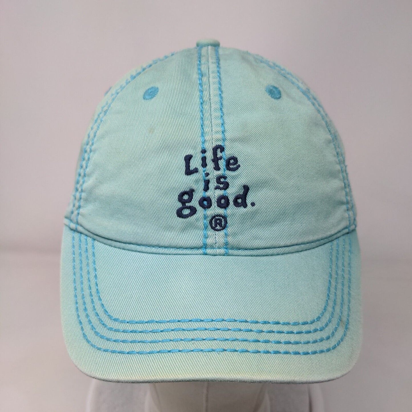 Life Is Good Slideback Hat Greenish-Blue One Size Embroidered 6 Panel