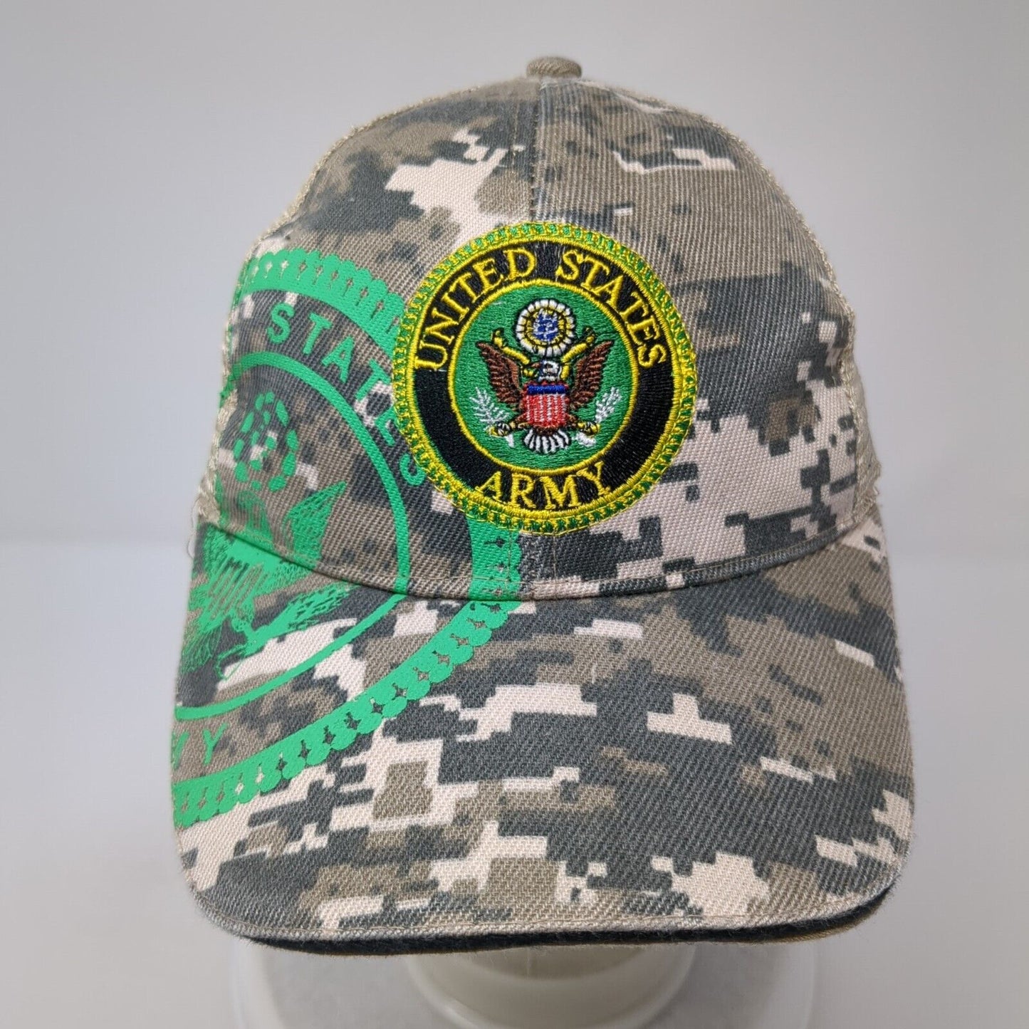 United States Army Snapback Trucker Hat Camouflage OS Adjustable Mesh Back