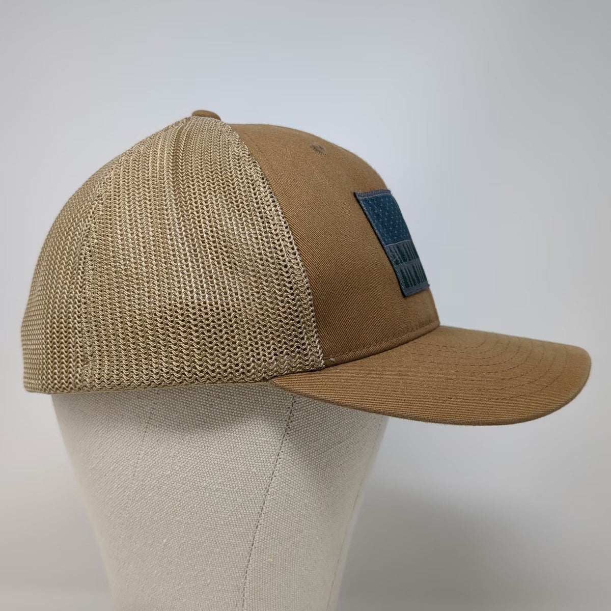 Columbia Baseball Cap Brown XL Mesh Stretch Fit Pine Tree American Flag Hat
