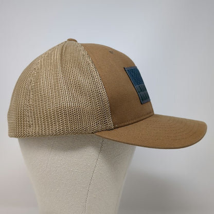 Columbia Baseball Cap Brown XL Mesh Stretch Fit Pine Tree American Flag Hat