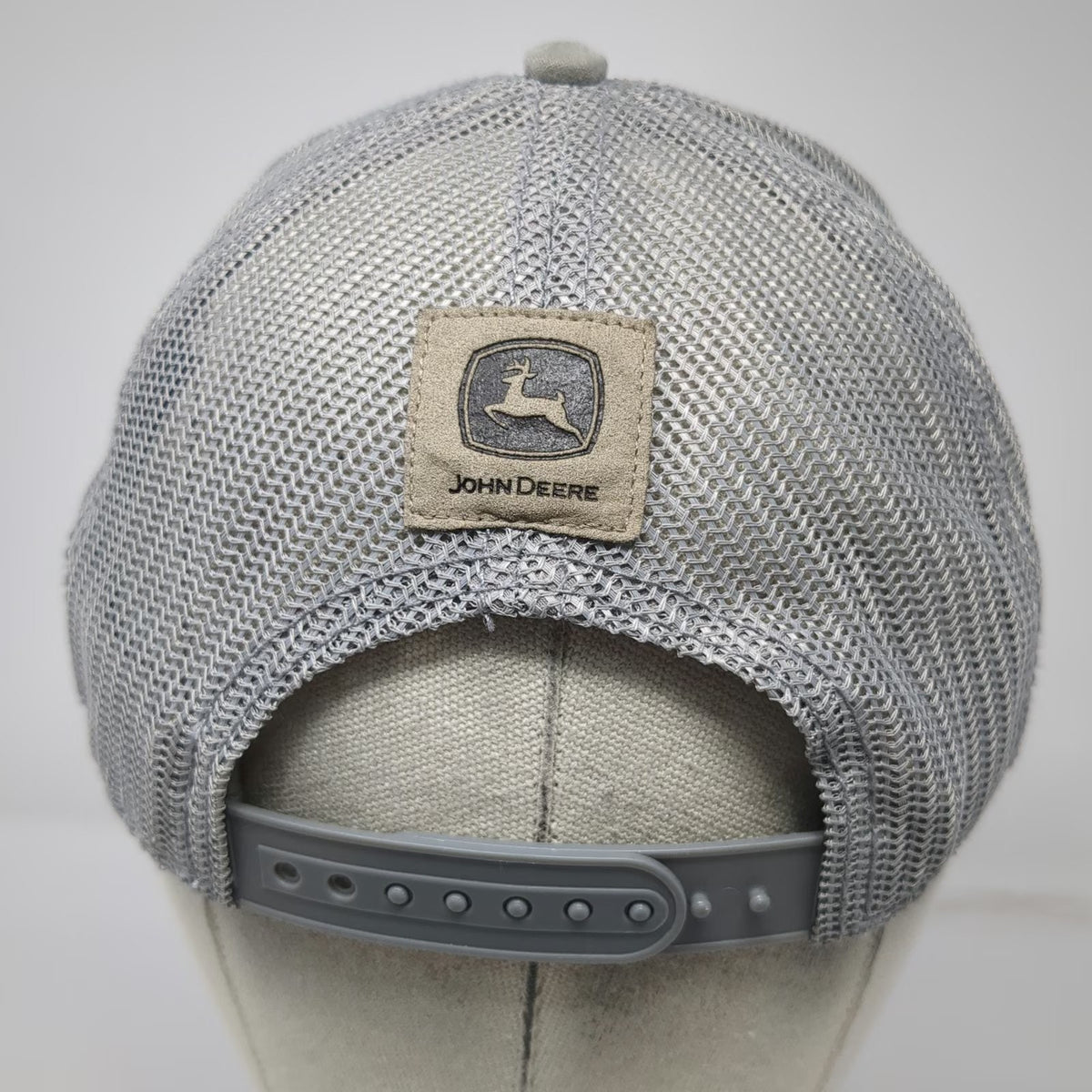 John Deere Trucker Hat Gray One Size Mesh Back Snapback Suede Brim Logo Patch