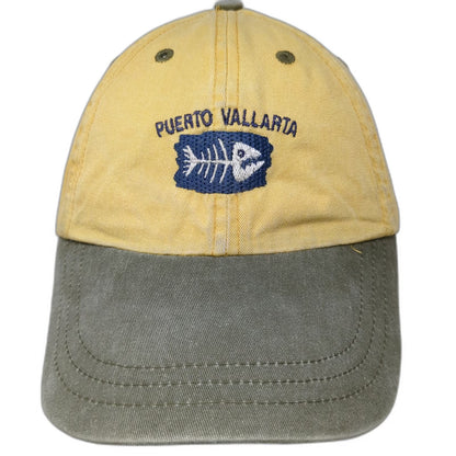 Yacht Club Puerto Vallarta Fish Skeleton Hat Yellow Gray Baseball Cap One Size