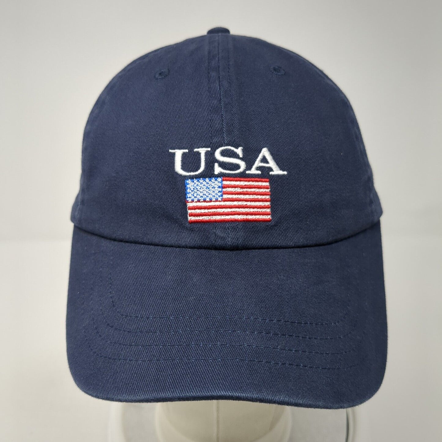 USA Flag Slideback Hat Blue One Size Adjustable Embroidered Patriotic L.A Hearts