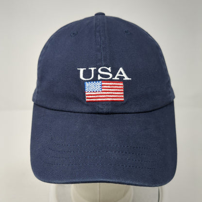 USA Flag Slideback Hat Blue One Size Adjustable Embroidered Patriotic L.A Hearts