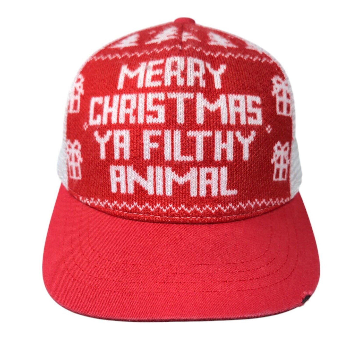 Merry Christmas Ya Filthy Animal Snapback Trucker Hat Red OSFA Mesh Back