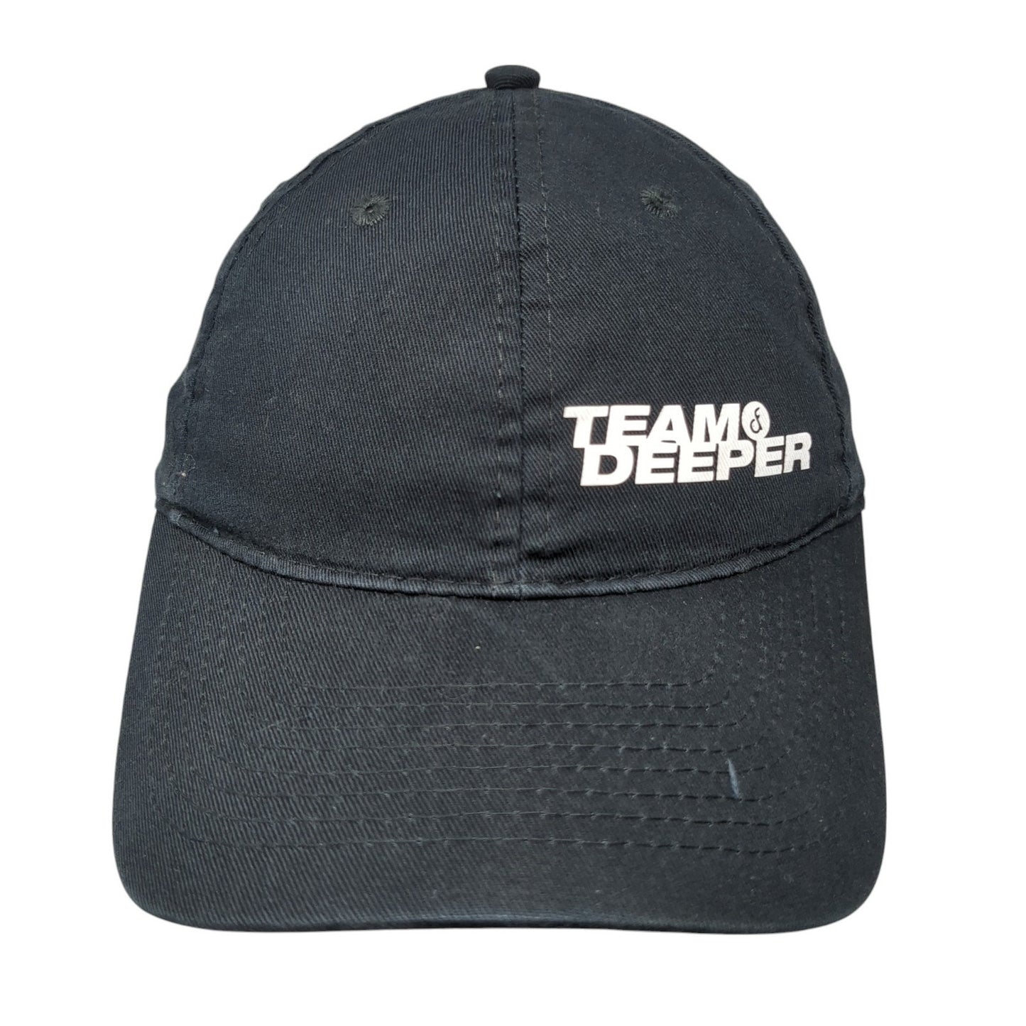Team Deeper Strapback Hat Black Graphic Spell Out Logo 100% Cotton Adjustable