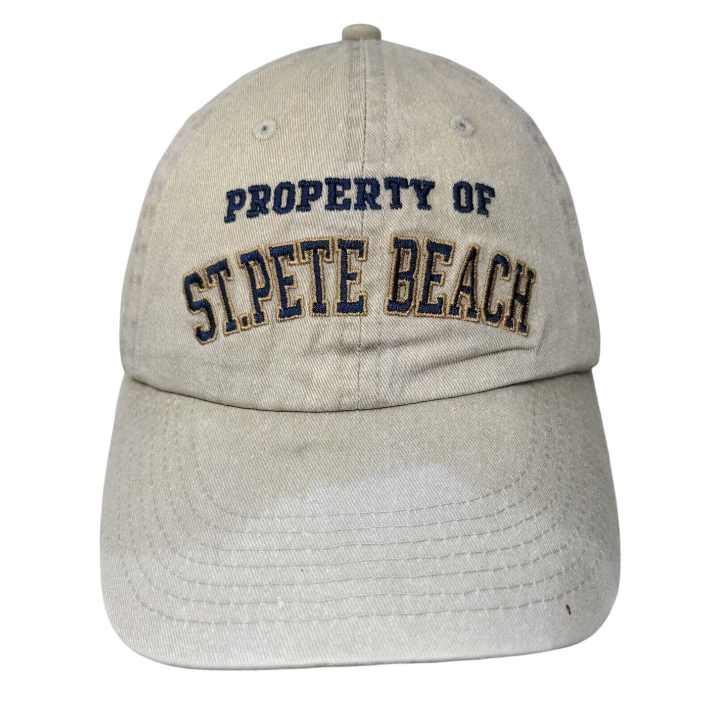 Property Of St. Pete Beach Strapback Hat Tan One Size Embroidered 6 Panel