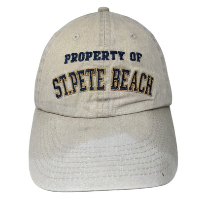 Property Of St. Pete Beach Strapback Hat Tan One Size Embroidered 6 Panel