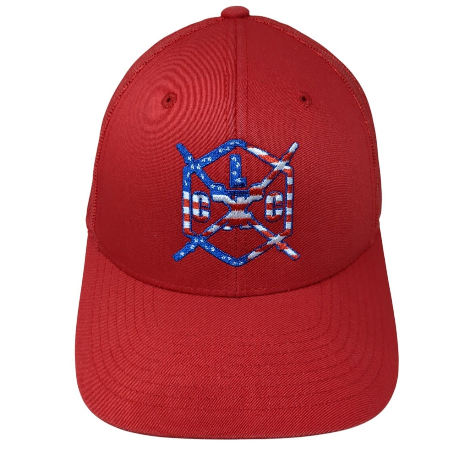 Yupoong Snapback Mesh Back Trucker Hat Red One Size Embroidered Logo