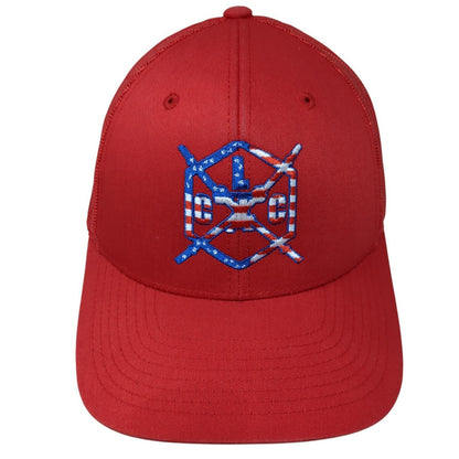 Yupoong Snapback Mesh Back Trucker Hat Red One Size Embroidered Logo