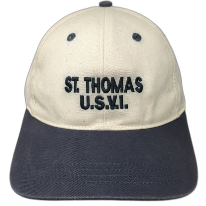 Del Sol Baseball Cap Beige Blue One Size St. Thomas USVI Souvenir Strapback Hat