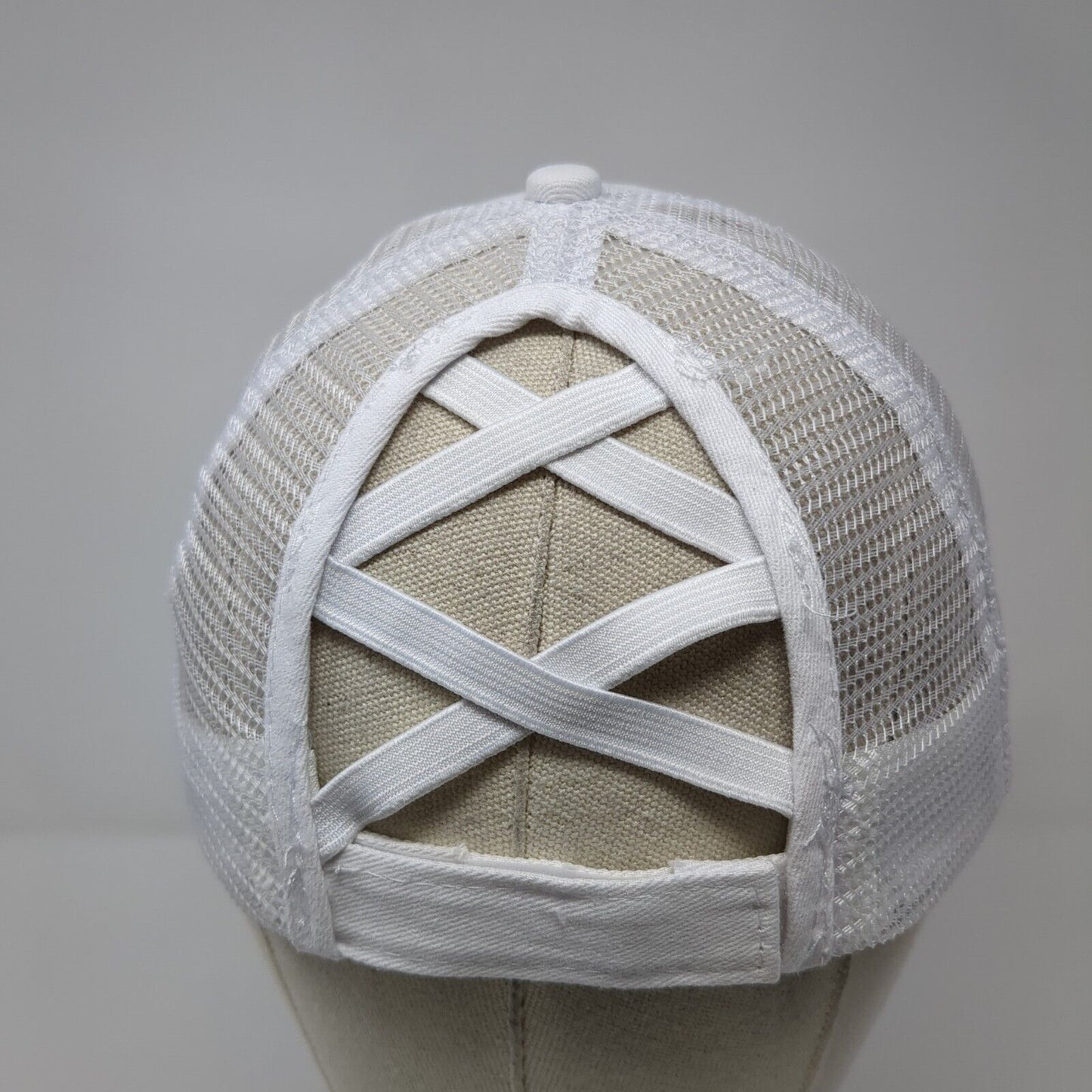 Unbranded Ponyback Strapback Trucker Hat White OS Adjustable Distressed Blank