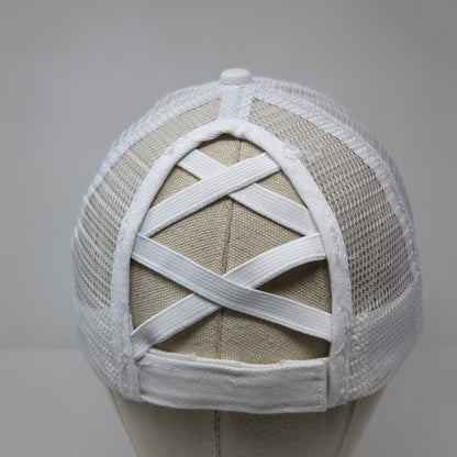 Unbranded Ponyback Strapback Trucker Hat White OS Adjustable Distressed Blank