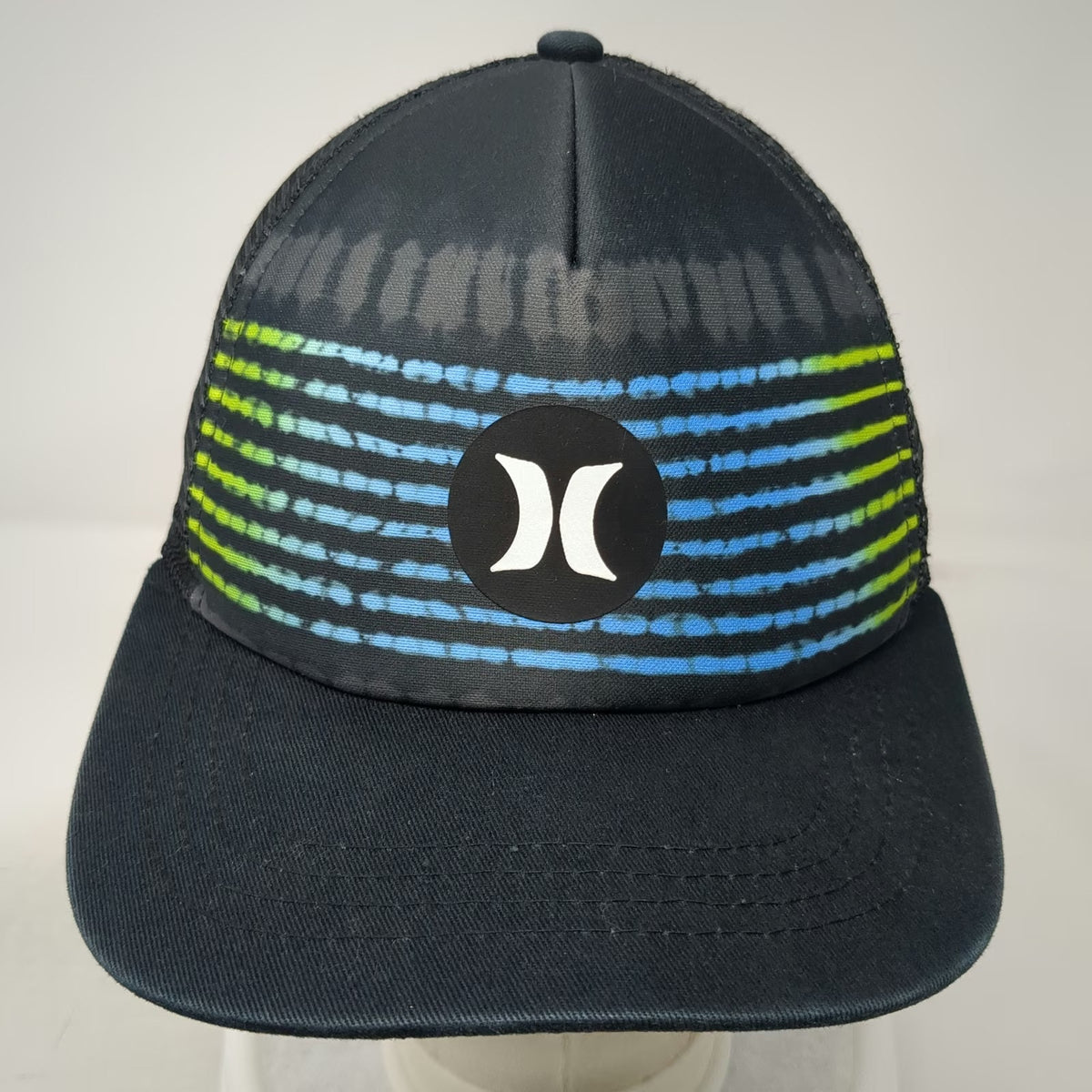 Hurley Trucker Hat Black One Size Blue Yellow Green Graphic Logo Mesh Snapback
