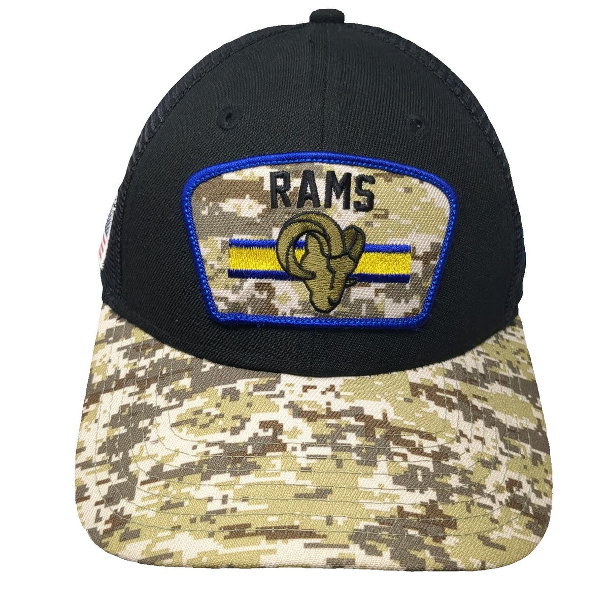 New Era Los Angeles Rams NFL Trucker Hat Green Digital Camo One Size Mesh Flag
