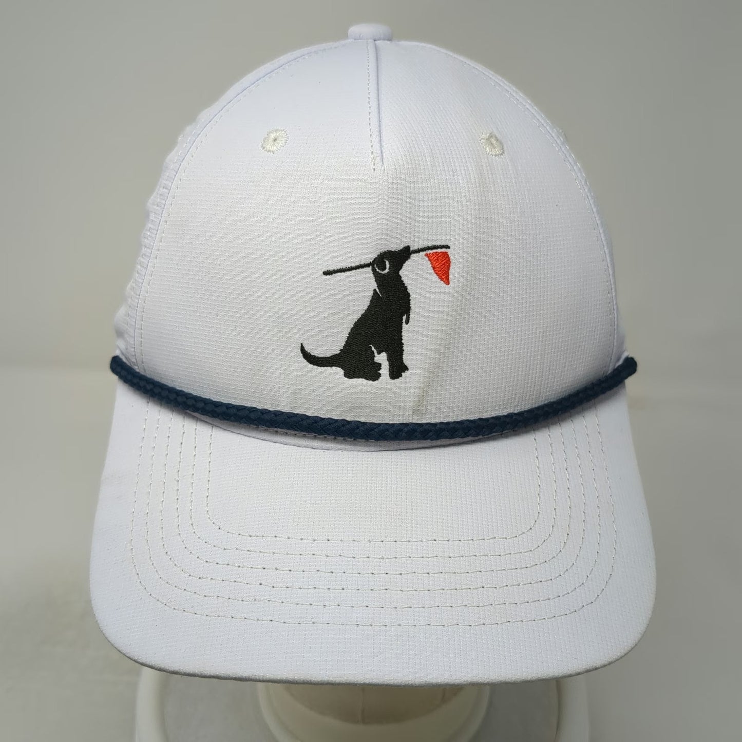 Birdie Retriever 5 Panel White One Size Snapback Rope Golf Hat Dog Flag Logo