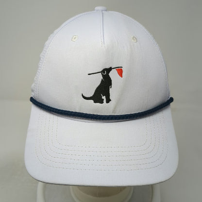 Birdie Retriever 5 Panel White One Size Snapback Rope Golf Hat Dog Flag Logo