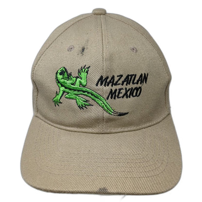 Baseball Cap Beige One Size Mazatlan Mexico Lizard Embroidered Strapback Hat
