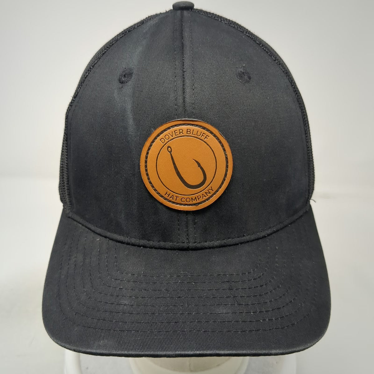 Dover Bluff Hat Company Trucker Hat Black One Size Mesh Snapback Leather Patch