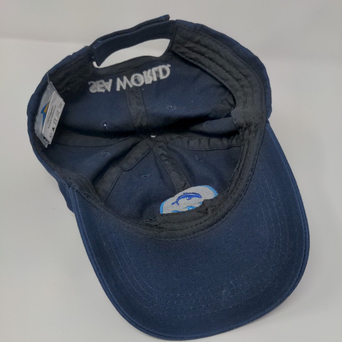 Sea World Strapback Hat Blue One Size Adjustable Embroidered 6 Panel Cotton