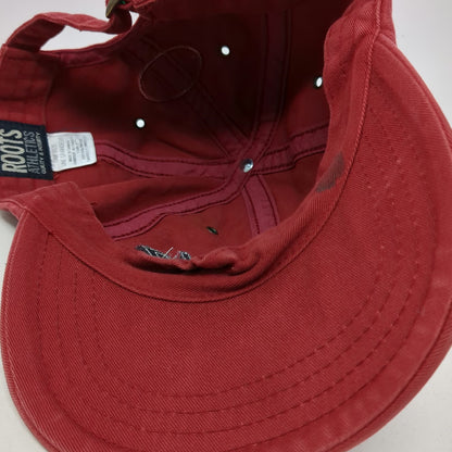 Roots Athletics Baseball Cap Red OSFM Slideback Canada Beaver Logo Cotton Hat