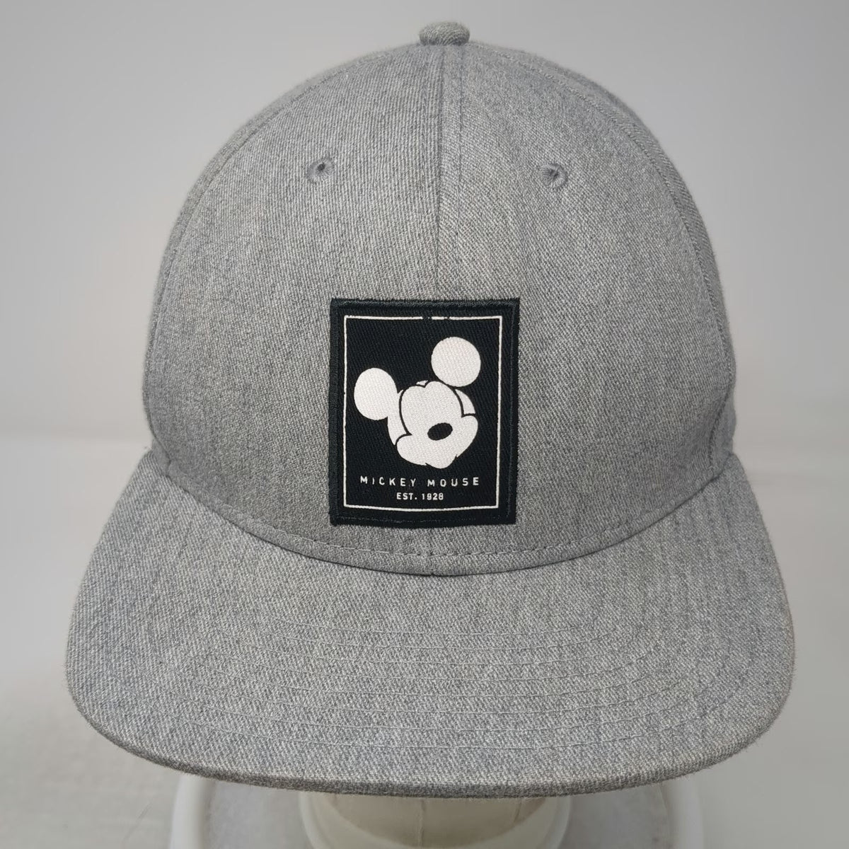 Neff Mickey Mouse Snapback Hat Gray One Size Disney Flat Brim Cotton Black Patch